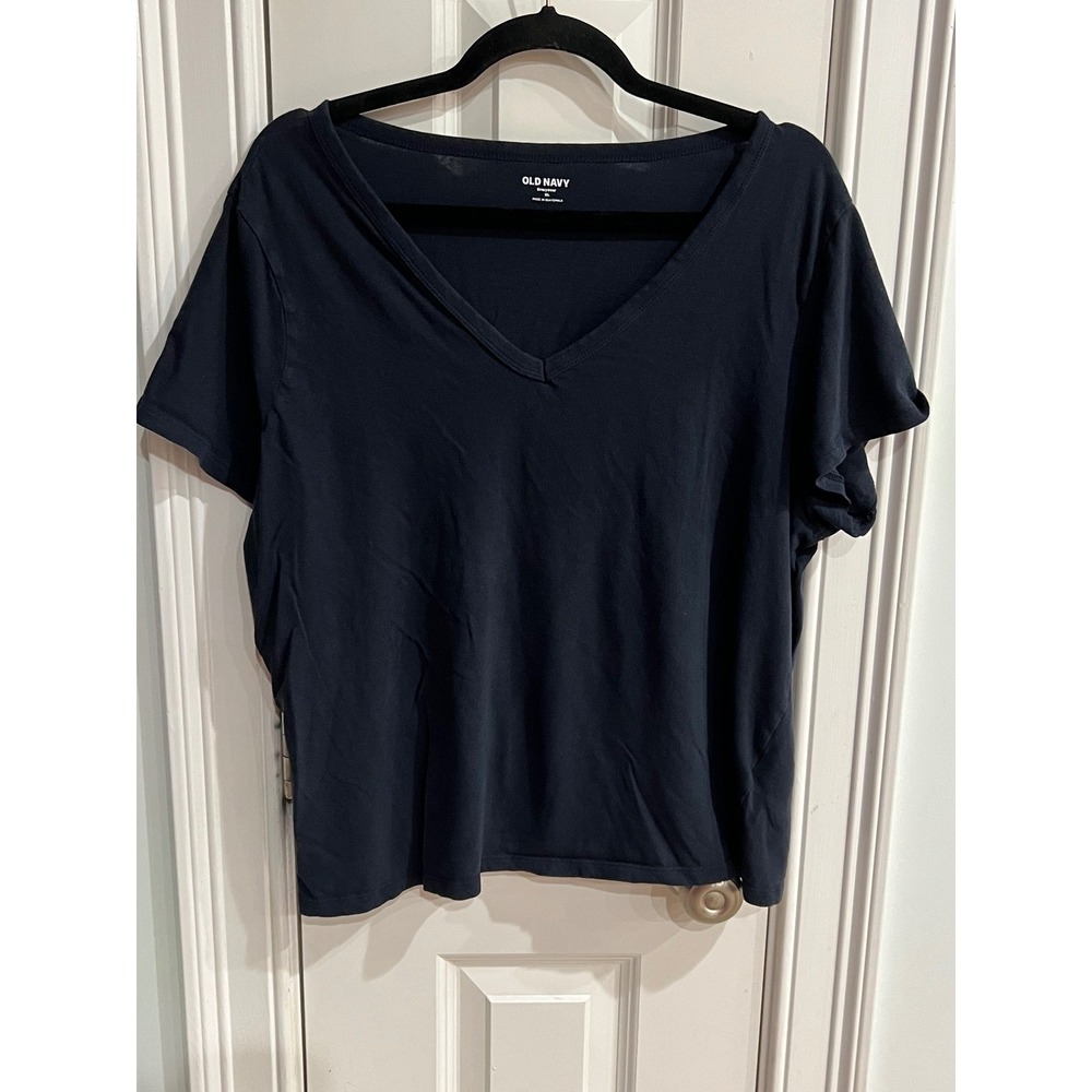 Old Navy Everywear Womens XL Navy Blue V-Neck Short Sleeve 100% Cotton T-Shirt